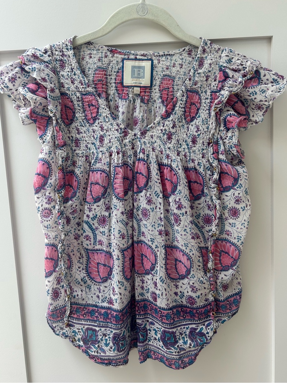 BELL by Alicia Bell paisley and ruffle summer blouse